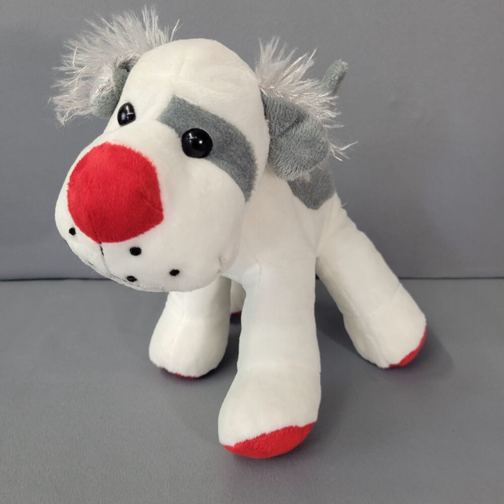 Puppy Dog Plush Toy White Gray‎ Red Nose Soft Lovey by Oriental Trading Co. 8"